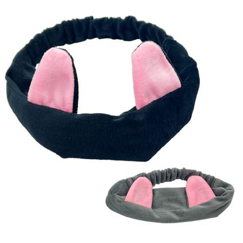 Diadema con 2 orejas de gato, diadema para lavarse la cara, ducha, maquillaje, spa, para mujeres, niñas (negro, gris) (nuevo)