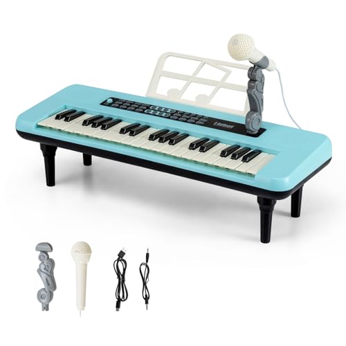 Piano electrónico infantil FANTASK con micrófono y soporte de partituras desmontable