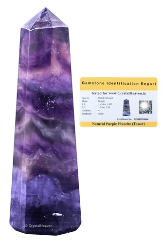 Image of Crystal Heaven Purple Fluorite Crystal Tower Obelisk Point For Chakra, Healing And Balancing - Aaa Grade Original Certified Gemstone Agate For Reiki Meditation Yoga Spiritual (3-4 Inches)