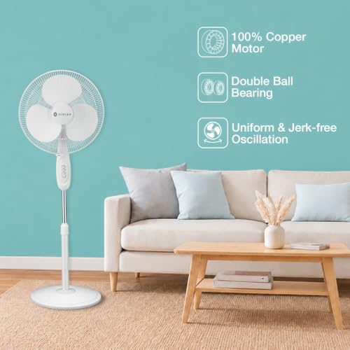 Image of SINGER Brissa 31 High Air Delivery Pedestal Fan | 60W Power Saving | 100% Copper Motor | 75 CMM Air Flow | Silent Operation | Adjustable Height | 2 Years Warranty | ISI Certified