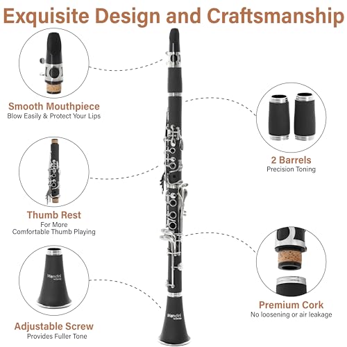 Image of Mendini by Cecilio Ebonite Bb Clarinet Kit with 2 Barrels (Black)