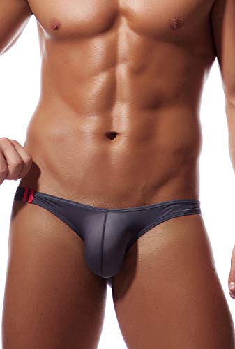 Newsywell Hommes Ice Silk Soie Glacée Ice Silk Bikinis Taille Basse Triangle Micro Slips sous-vêtements Gris X-Large