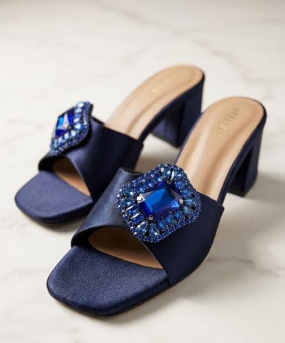 STELLAH navy blue satin heels – image 2