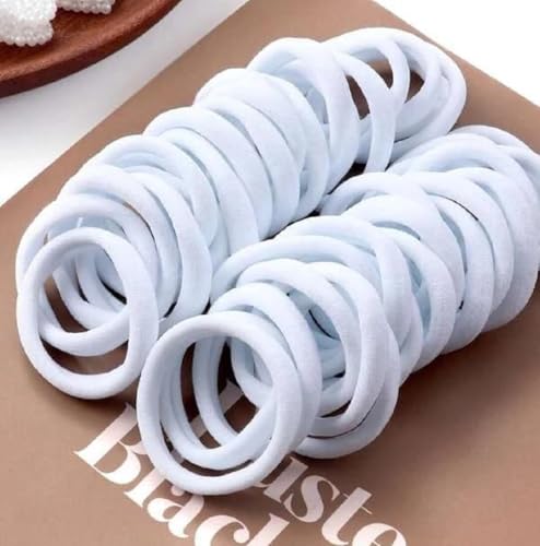 Image of Elina 20 White Elastic Ponytail Holder Hair Rubber Ties Head Bands Soft Cotton Thick Thin Hair Wear for School Girls, Kids, Women Accessories (Pack of 20)(white)