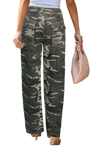 Image of Wide Leg Jeans for Women High Waist Stretch Cargo Denim Pants