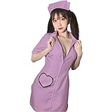 [SUNNYSTEP] ナース 服 コスプレ 大きいサイズ S〜6L サイズ セクシー サイドスリット 可愛い ハートポケット 白 ホワイト ピンク ブルー コスチューム 衣装 (4XL, パープル)