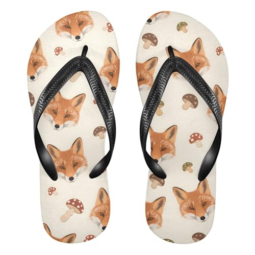 ALAZA Fox Mushroom Flip Flops for Women Fashion Beach Slippers Comfort Mens Flip Flops Non-Slip Rubber Shower Slippers Sandal for Hotel Travel Sport,XS