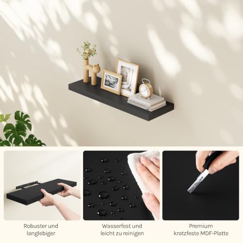 WOLTU Wandregal, schwebendes CD-Regal, für Wohnzimmer, Küche, Schlafzimmer, Badezimmer, 70 x 22,9 x 3,8 cm, Schwarz RG9369sz – Ansicht 6