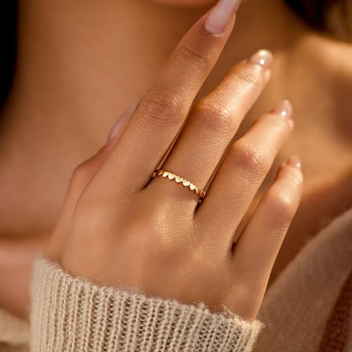Dainty Heart Rings for Women 925 Sterling Silver 14K Gold Plated Eternity Band Rings Promise Rings for Her Wedding Band Rings Jewelry Birthday Christmas Gifts3