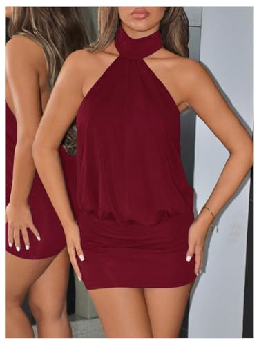 Image of SOLY HUX Women's Halter Mini Dress Y2k Backless Bodycon Club Night Cocktail Dresses