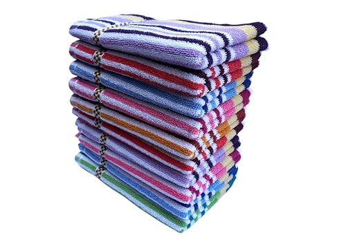 Image of Space Fly 500 GSM Cotton Hand Towels 11x17 Inches - Set of Colorful Striped Towels for Face & Hands - Soft, Quick Dry, Lightweight Multipurpose Towels for Home, Gym, Travel, Kitchen (Pack of 10)