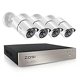 ZOSI 4CH Full 1080P Video Security Camera System, 4 White Weatherproof 1920TVL 2.0MP Cameras,4 Channel 1080P HD-TVI DVR No Hard Disk (100ft Night Vision, Smartphone& PC Easy Remote Access)