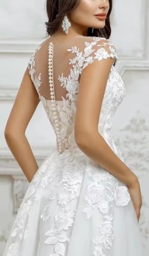 Lace Applique Short Wedding Dresses for Bride Tulle Cap Sleeve Tea Length Bridal Gowns for Women 2025 LOWD0024