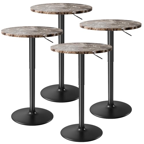 Image of Furmax Bistro Pub Table Height Adjustable Round Bar Table 27.4-36 Inches, 360Swivel Cocktail Table for Dining Room, Party, Cafe (4, Marble-Black)