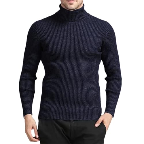 Rfmfkkg Men's Turtleneck Sweaters Knitted Striped Streetwear Warm Long Sleeved Pullover Solid Color Jumper