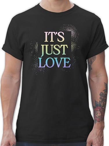 T-Shirt Herren - Kleidung Flag - Pride Outfit Its just Love Regenbogen CSD Accessoires LGBTQ Outfit Christopher Street Day Accessoires I - XL - Schwarz - LGBT Lesbian lqbtq Gay lgbtqia Queer Month