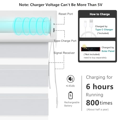 Image of Changshade Smart Zebra Blinds Motorized Shades Remote Control for Indoor Windows, Custom Size Electric Solar Panel Power Automatic Compatible with Alexa, Google Home, Apple Homekit, Blackout, Grey