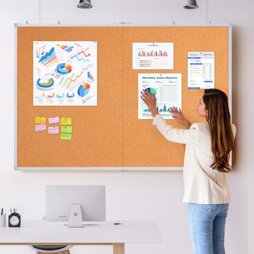 maxtek Pinnwand Kork Groß 90 x 150 cm, Pinwand Korktafel mit Aluminiumrahmen, Cork Board inklusive 12 Reißzwecken, aus Selbstheilendem Natürlichen Kork und Einfach zu Montieren