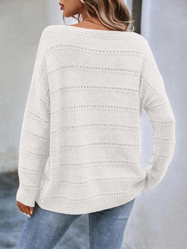Image of Women's Sweater Soft Boat Neck Long Sleeve Oversized Sweaters Crochet Pullover Knit Tops