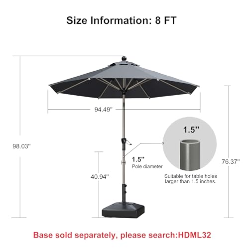 Image of PURPLE LEAF Patio Umbrella 8 FT Round Tilt Market Umbrella Aluminum Grey