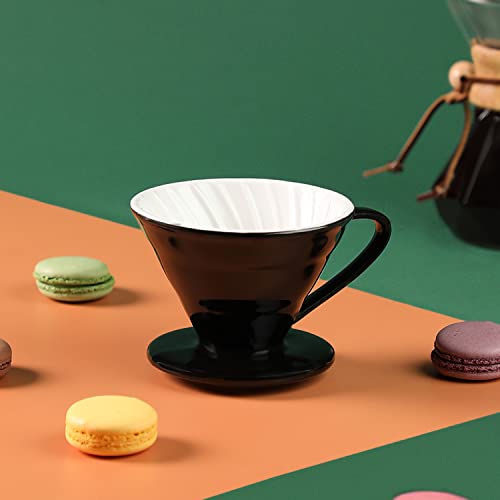 Image of inchTHE BARISTA CUP inch Ceramic V60 Coffee Dripper Cup | Size 02 (3-4 Cups) | Pour Over Drip Coffee Maker | Funnel Cut Use With Conical Filter Papers | Slow Manual Brew | Strong Smooth Flavour (Black)