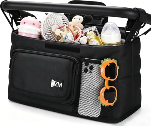 Image of ZZM Parent Console Stroller Wagon Organizer Compatible with WONDERFOLD W2&W4&X, Jeep Deluxe Wrangler, EVER ADVANCED Wagon, Wagon Stroller Accessories with 2 Large Insulated Cup Holder(Empty Bag)