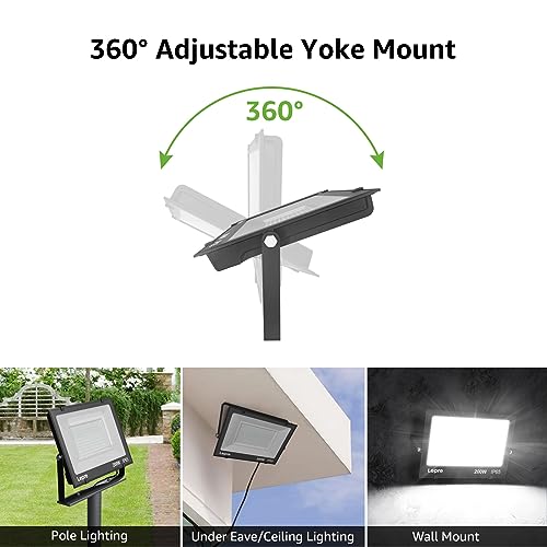 Lepro 200W Outdoor LED Flood Light - 5000K, 10,000 Lumens for Yard, Garden, Driveway, Pool, Parking, Playground
