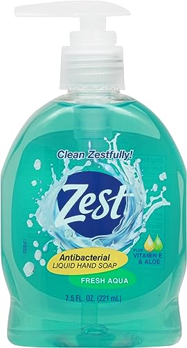 Zest Antibacterial Liquid Hand Soap - Fresh Aqua - Scented Liquid Soap with Vitamin E and Aloe - Moisturizing Hand Wash - Paraben Free - 7.5 oz