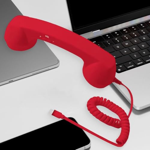 Image of Retro Phone Handset Phone Receiver for Mobile Meetings All Smartphones Black | Corded Telephones | Zoomela (Red)