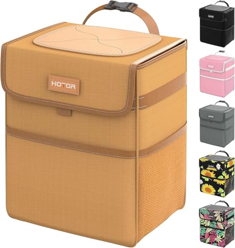 HOTOR Car Trash Can with Lid, Brown Trash Bag Hanging
