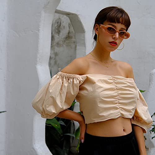 LEMON GRASS Rounded Retro Thick Rimmed Vintage Narrow Oval Flat Lens Slim Wide Arms Fashion Sunglasses4