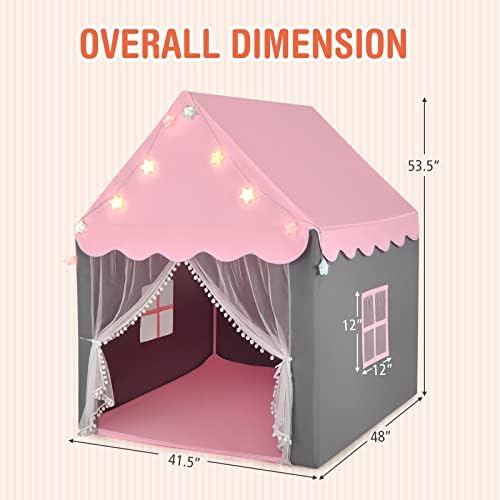Costzon Kids Play Tent, Playhouse Tent w/ Washable Cotton Mat, Star String Lights, Windows, Bottom Zippers, Large Indoor & Outdoor Castle Fairy Tent, Easy Assembly, Gifts for Boys & Girls (Pink) 7 418jbPb9AvL. AC