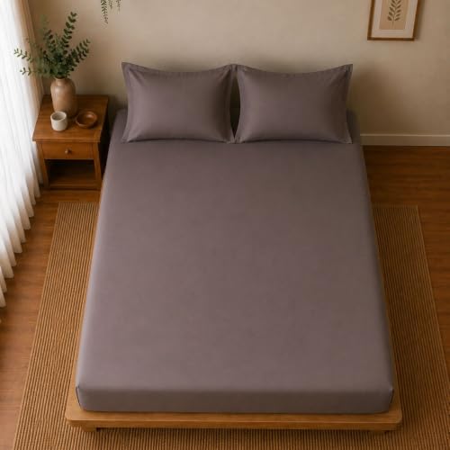 Image of Linen Home Cotton Percale Fitted Bedsheet Set King Size Charcoal