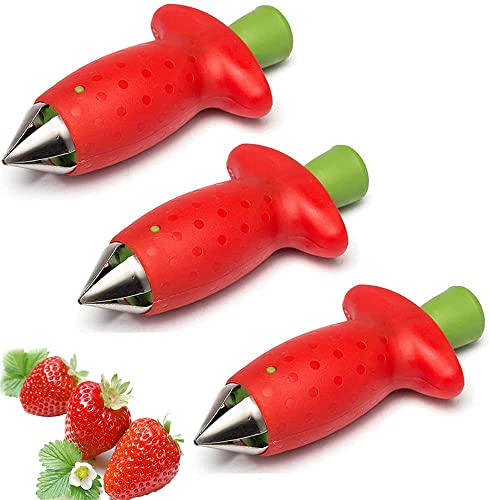 3 PCS Descorazonador Fresas,Descorazonador de Fresas y Tomates,Descorazonador de Fresas de Acero...