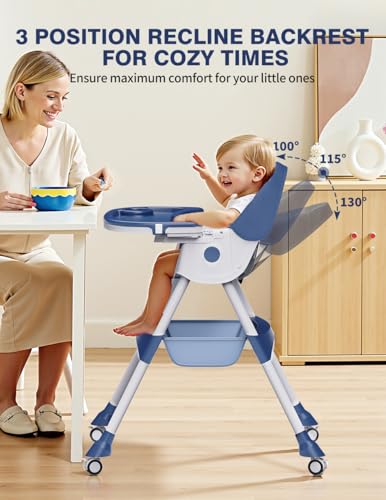 Image of High Chairs for Babies and Toddlers, 4 in 1 Convertible Baby High Chair, Portable High Chair for Travel with Adjustable Height and Back, Foldable HighChair with Wheels& Pu Cushion