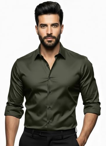 Image of Amazon brand - INKAST Men's Stylish Solid Satin Casual Shirt for Men Full Sleeves| Poly Satin Silk Shirt