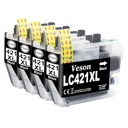 4X LC421XL LC-421XLVAL Noir Cartouches d'encre Pack Value Compatible avec Brother LC421 LC421XL...