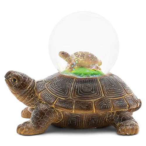 Elanze Designs Turtle Mother and Baby Miniature 45MM Sturdy Polyresin Magical Whimsical Tabletop Dresser Nightstand Glitter Water Snow Globe Figurine Decoration