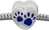 Buckets of Beads Love Heart Dog Paws Charm Bead Fits Pandora Troll Biagi Zable, Blue