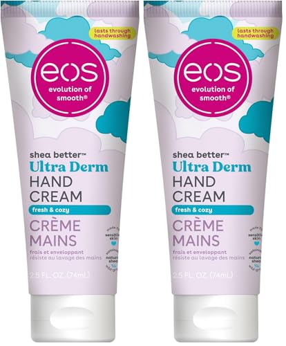 eos Shea Better Hand Cream – Fresh & Cozy, Hand Lotion, Hand-Lotion for Dry Skin, Hydrating, Shea Butter, Dry Skin Relief, Travel Size, 2.5 oz (Pack of 2)