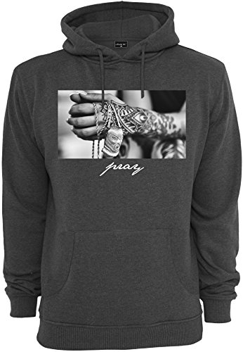 Mister té (misuq) Hombre Pray 2.0 Sudadera con Capucha, Hombre, Pray 2.0 Hoody, Charcoal, Extra-Small
