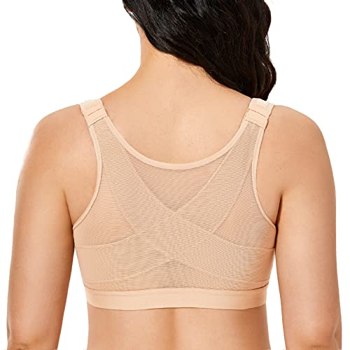 Delimira Women's Front Closure Posture Wireless Back Support Full Coverage Bra Oatmeal Heather 38C #TOP5