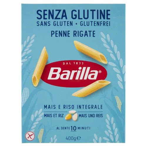 Italian Gourmet bundle Barilla Lot 4 x Pâtes Sans Gluten Penne Rigate 400 g (Total 1,6 kg) – Barilla Penne Rigate Gluten Free, Maïs & Riz, Texture Al Dente, Idéal Sans Gluten + Italian Gourmet Polpa