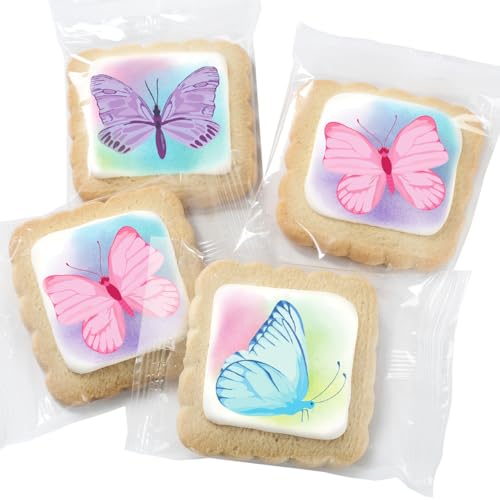 Image of Butterfly Cookies 24 Pack Party Favors Decorated Birthday | INDIVIDUALLY WRAPPED Sugar Cookies | Gift Basket Peanut & Nut Free Bulk