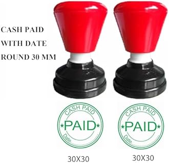 Cash Paid with Date 30mm Round Green Color self Ink pre Ink Rubber Stamp Pack of 2