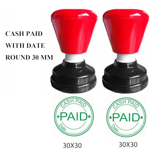 Cash Paid with Date 30mm Round Green Color self Ink pre Ink Rubber Stamp Pack of 2