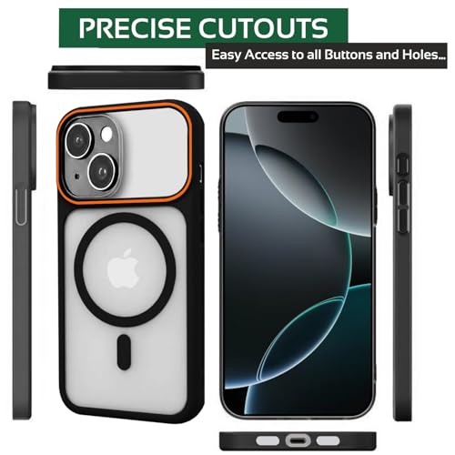 Image of AIBEX Magnetic Compatible Shockproof Case for iPhone 15 - Slim Protective Back Cover with Camera Lens Protection, Strong Magnetic Support, Anti-Slip Grip, Military Grade Drop Protection (Black)