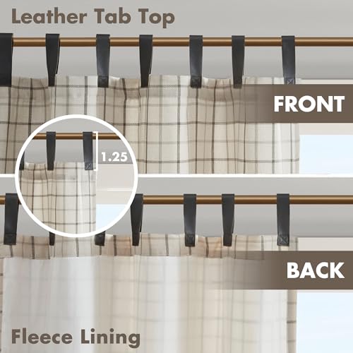 Image of Madison Park Anaheim Cabin Plaid Curtain Window, Thermal Insulated Fleece Lining, Living Room Decor Room Darkening Drape for Bedroom, 1-Single Panel Pack, 50x95 Faux Leather Tab Top, Natural