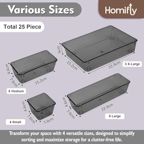 Image of HOMIFLY 25 Pieces Unbreakable Drawers Organisers /Multipurpose Drawer Organizer Tray /Storage Box for Dressing Table /Makeup Organiser Tray /Storage Bins For Bathroom and Kitchen (Black)