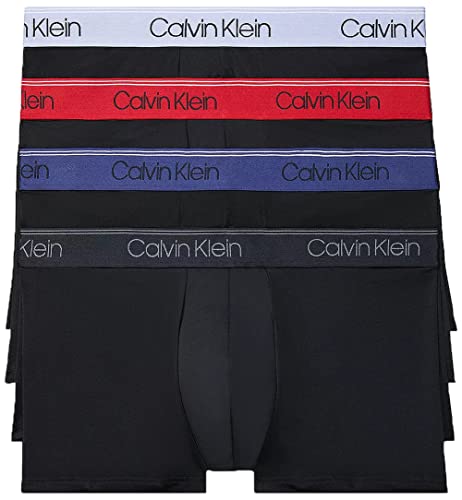 Calvin Klein Men's Micro Stretch Low Rise Trunk (Large, Black Bodies With Rustic Red/ Prepster Blue/ Black)